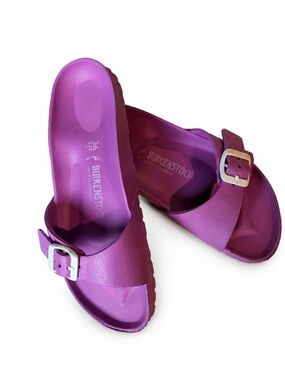 Birkenstock Purple EVA Madrid Slide Sandals with Silver Buckles